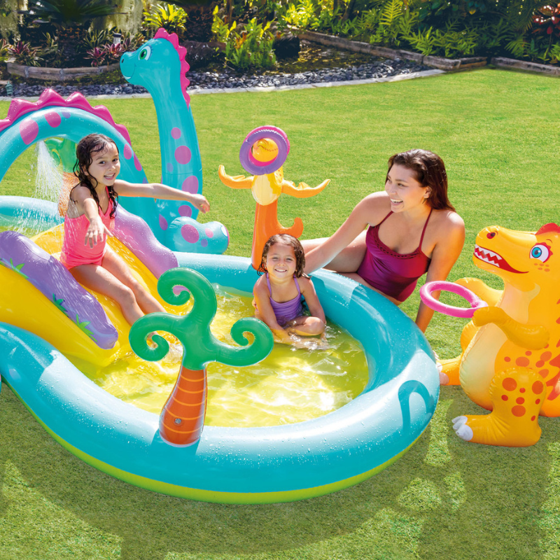 Piscina Dino com Escorregador e Acessórios Exclusivos!