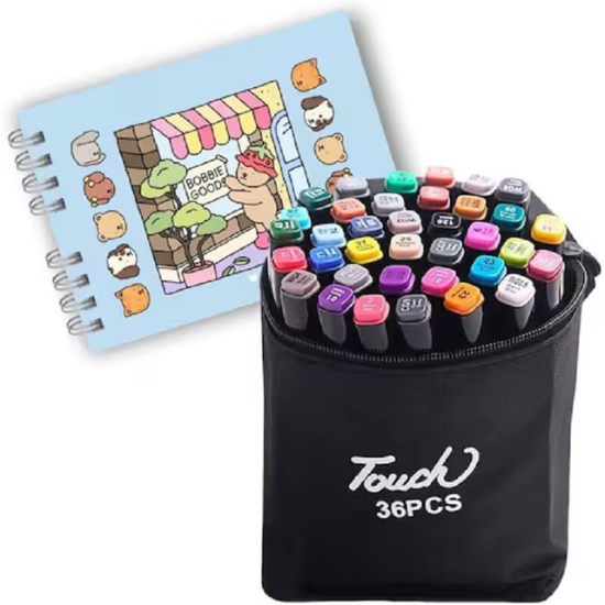 Kit Bobbie Goods Pro – 36 Canetas Dupla Ponta + Livro Artístico Exclusivo